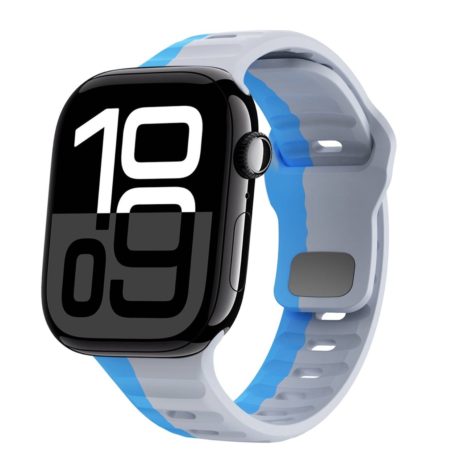 Für Apple Watch Series 10 46mm / 9 8 7 45 / 6 SE 5 4 44mm Silikon Design Wellenstruktur Armband Grau / Blau