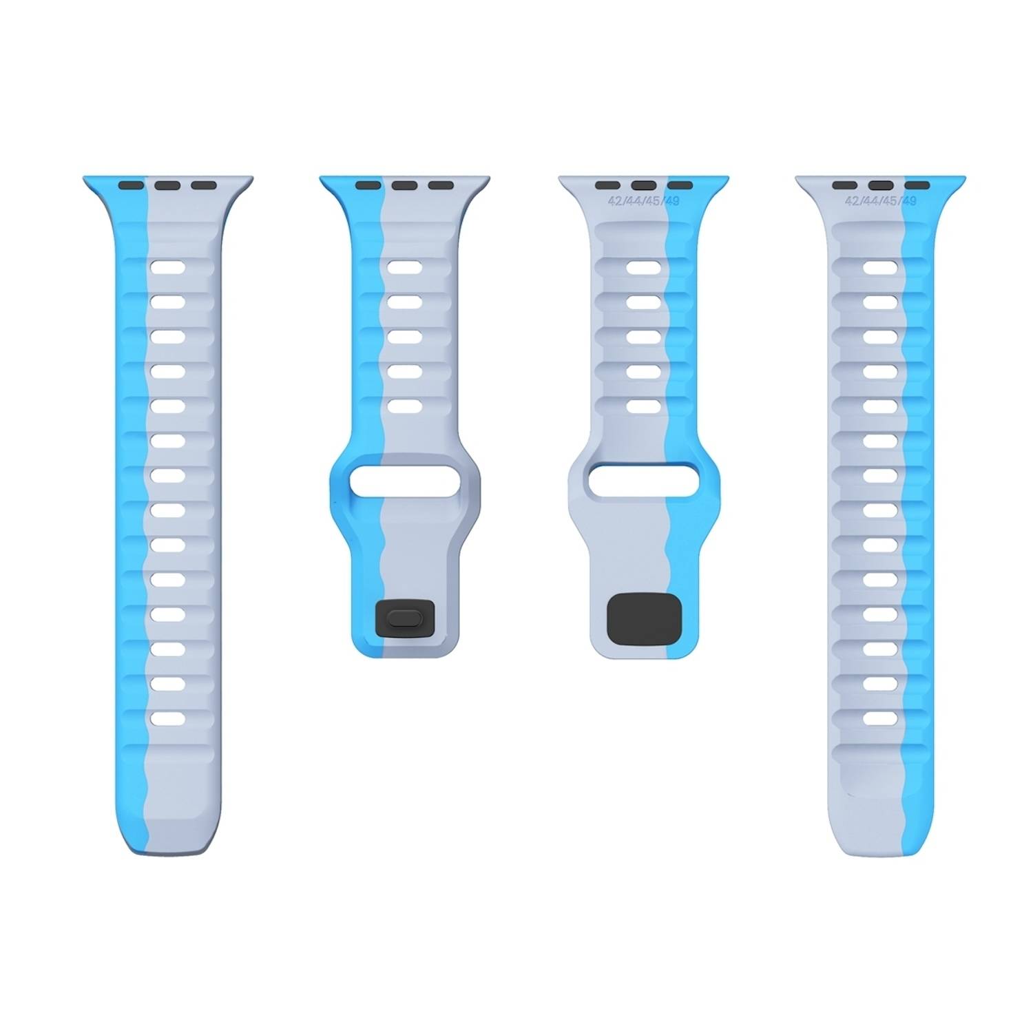 Für Apple Watch Series 10 42mm / 9 8 7 41 / 6 SE 5 4 40mm Silikon Design Wellenstruktur Armband Grau / Blau
