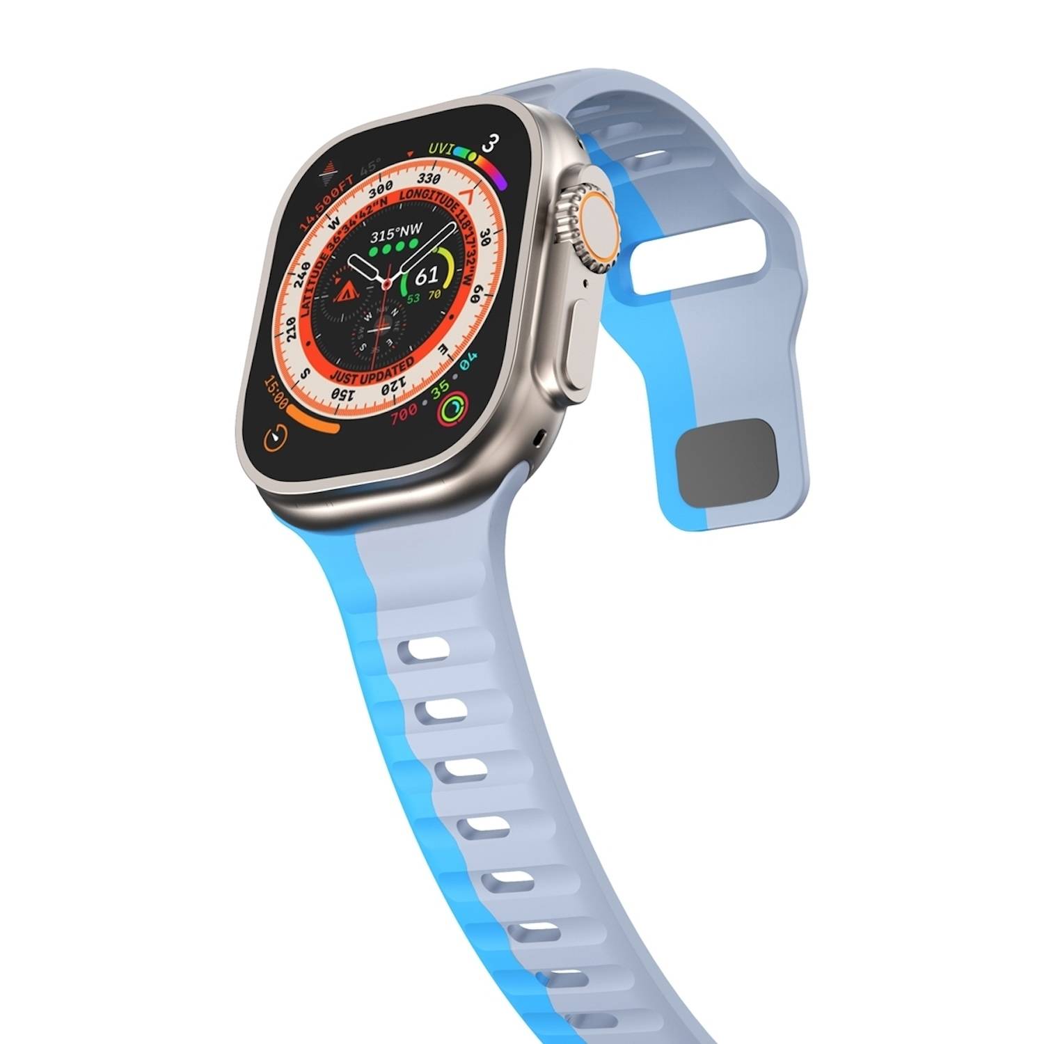Für Apple Watch Series 11 10 42mm / 9 8 7 41 / 6 SE 5 4 40mm Silikon Wellenstruktur Armband Grau / Blau