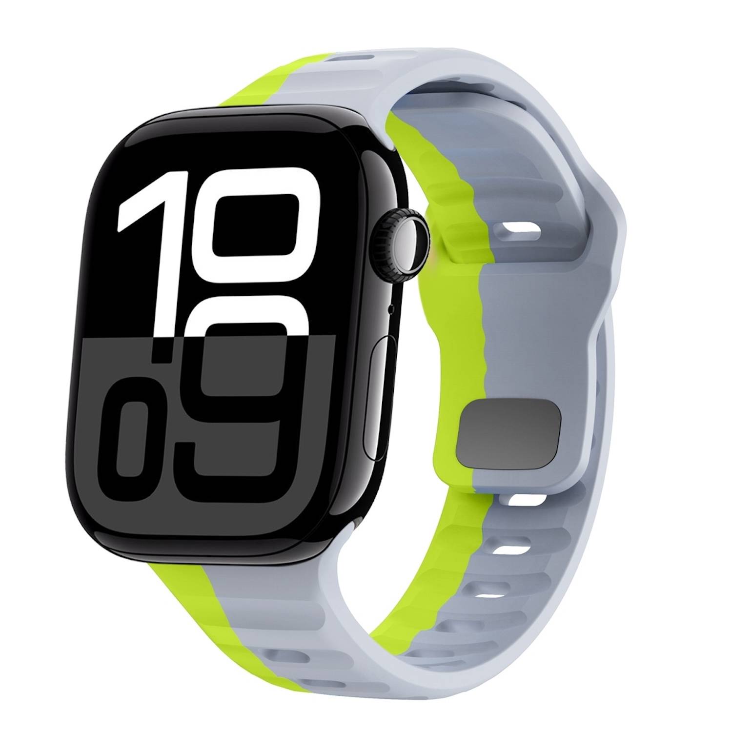 Für Apple Watch Series 10 46mm / 9 8 7 45 / 6 SE 5 4 44mm Silikon Design Wellenstruktur Armband Grau / Grün