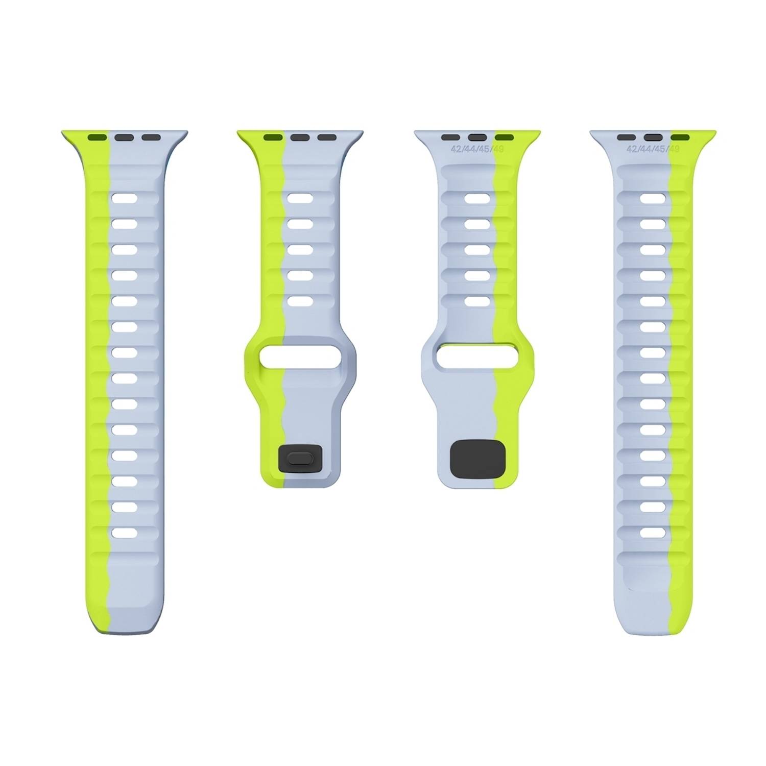 Für Apple Watch Series 11 10 46mm / 9 8 7 45 / 6 SE 5 4 44mm Silikon Wellenstruktur Armband Grau / Grün