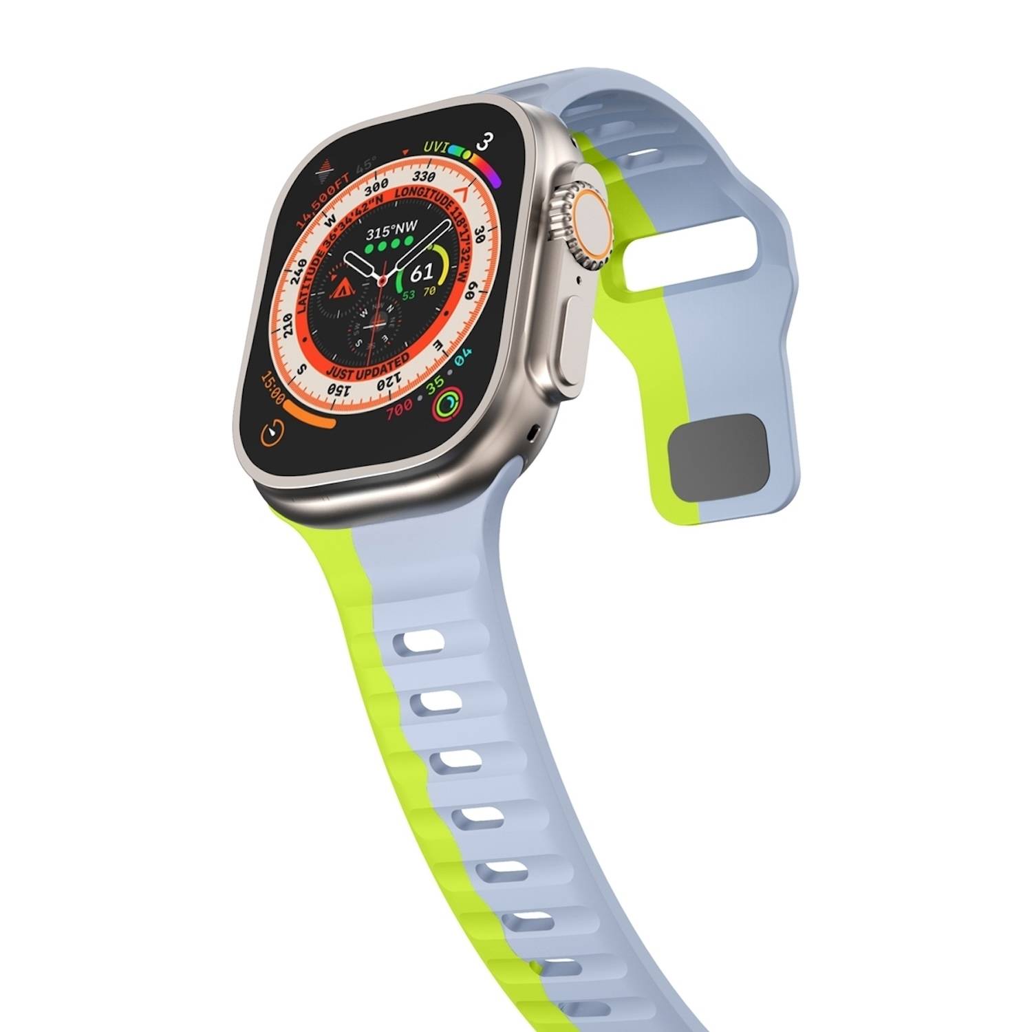Für Apple Watch Series 11 10 42mm / 9 8 7 41 / 6 SE 5 4 40mm Silikon Wellenstruktur Armband Grau / Grün