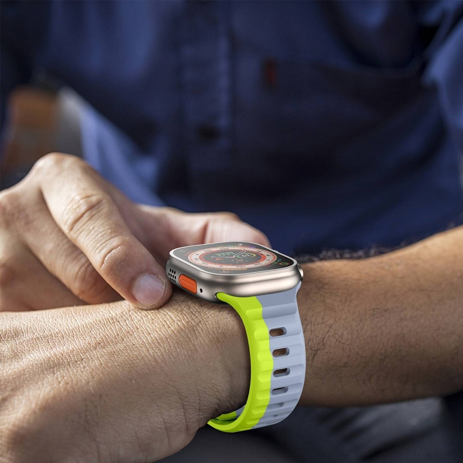 Für Apple Watch Series 10 42mm / 9 8 7 41 / 6 SE 5 4 40mm Silikon Design Wellenstruktur Armband Grau / Grün