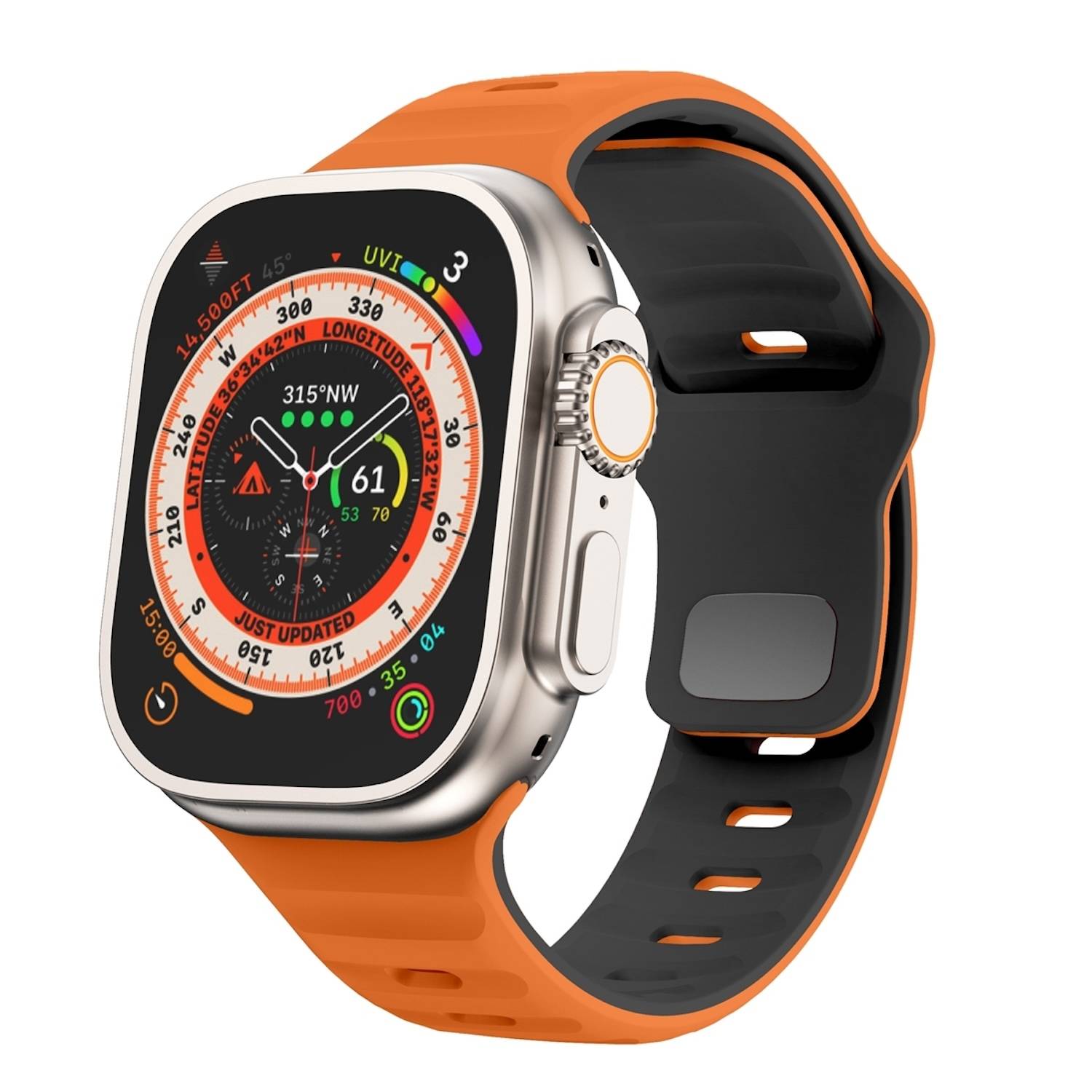 Für Apple Watch Ultra 2 / 1 49mm Silikon Design Wellenstruktur Armband Orange / Schwarz