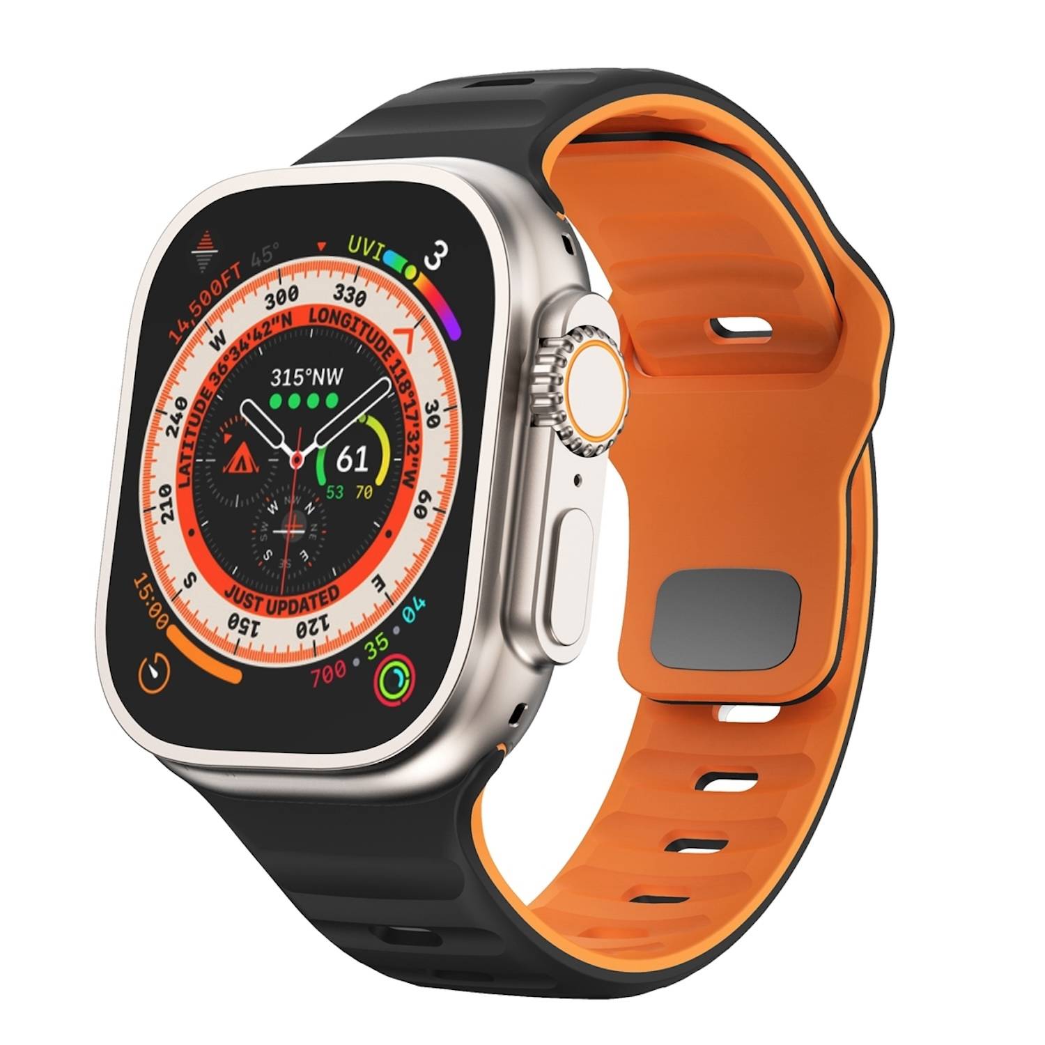 Für Apple Watch Ultra 2 / 1 49mm Silikon Design Wellenstruktur Armband Schwarz / Orange
