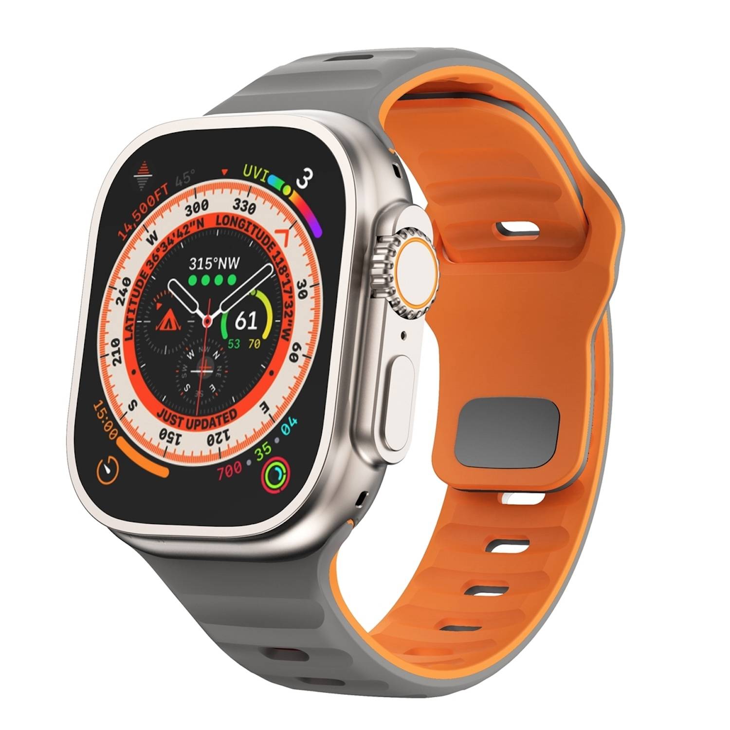 Für Apple Watch Ultra 2 / 1 49mm Silikon Design Wellenstruktur Armband Grau / Orange