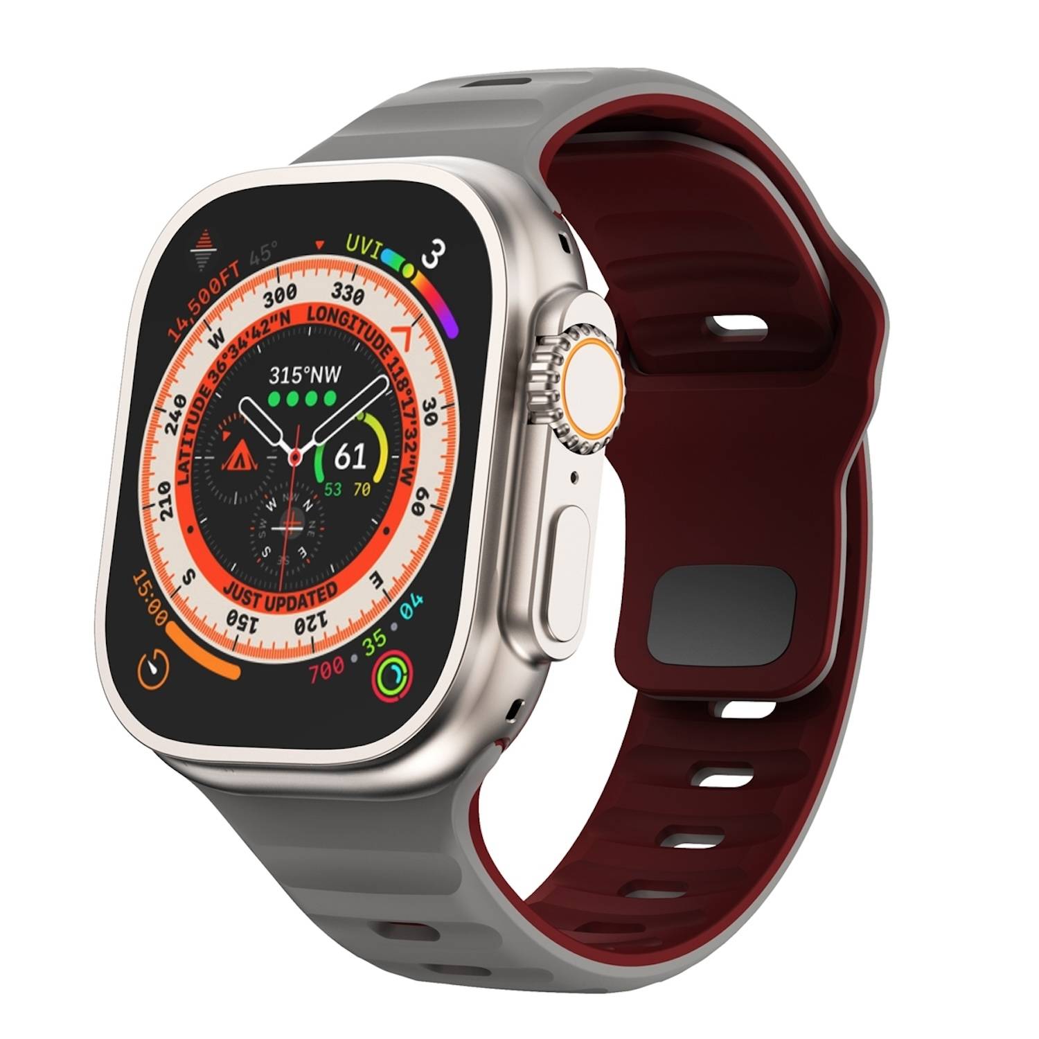 Für Apple Watch Ultra 2 / 1 49mm Silikon Design Wellenstruktur Armband Grau / Weinrot