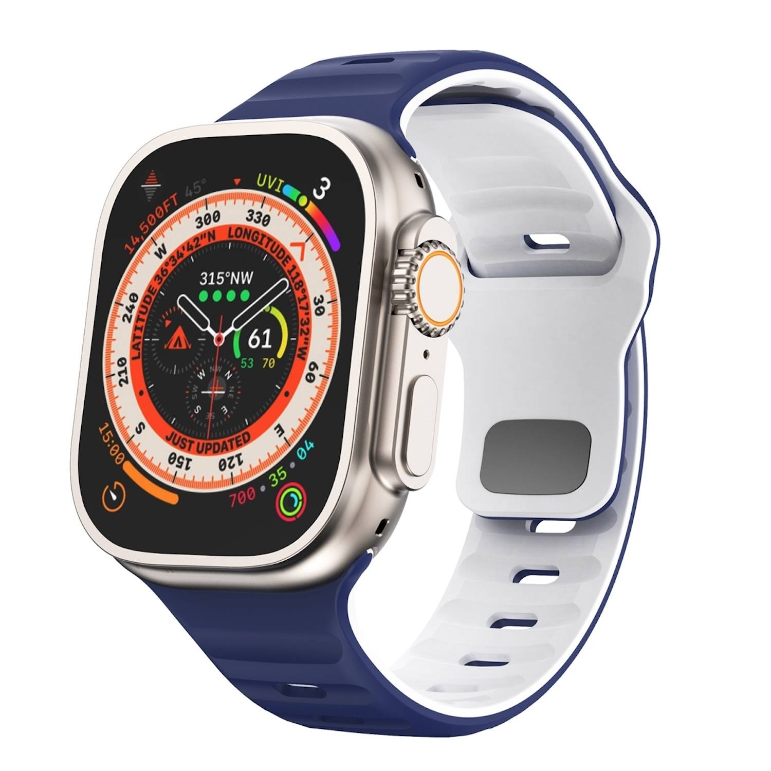Für Apple Watch Ultra 2 / 1 49mm Silikon Design Wellenstruktur Armband Dunkelblau / Weiß