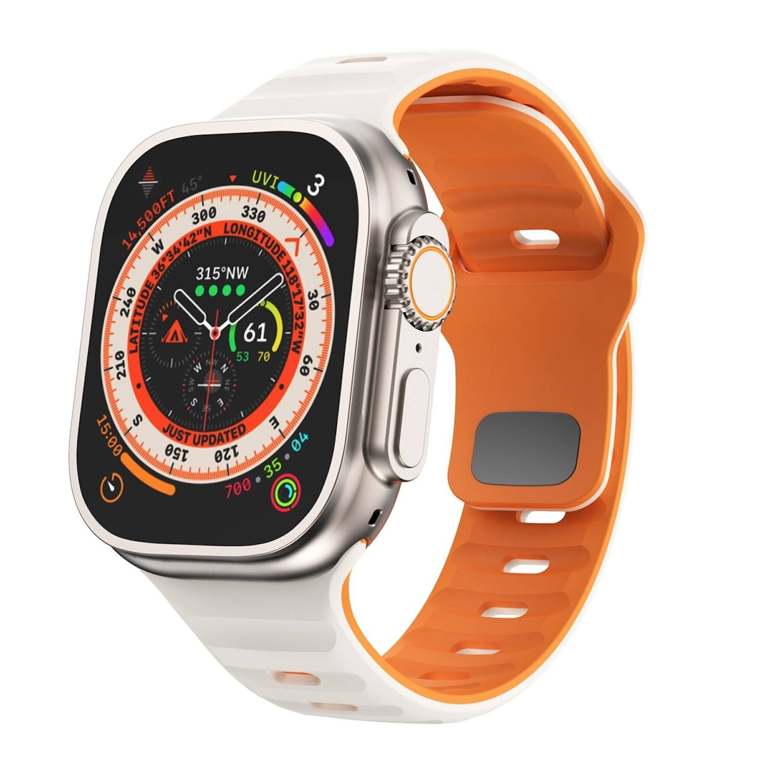 Für Apple Watch Ultra 2 / 1 49mm Silikon Design Wellenstruktur Armband Beige / Orange
