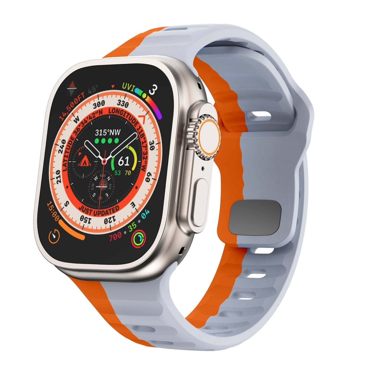 Für Apple Watch Ultra 2 / 1 49mm Silikon Design Wellenstruktur Armband Orange / Grau