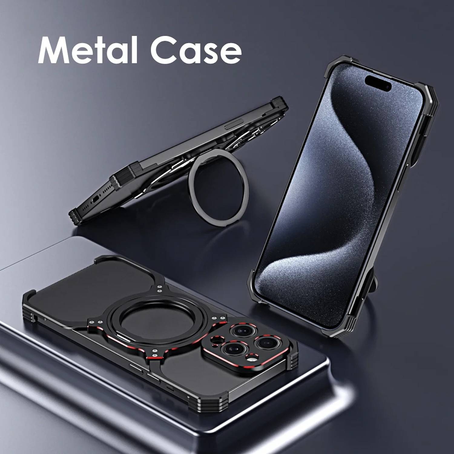 Für Apple iPhone 16 Pro Metall Hülle Mechanischer MagSafe Halter Kameraschutz