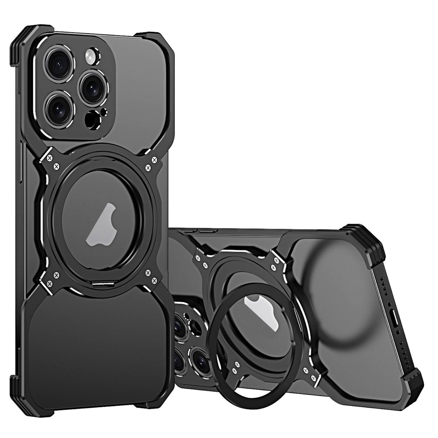 Für Apple iPhone 16 Pro Metall Hülle Mechanischer MagSafe Halter Kameraschutz