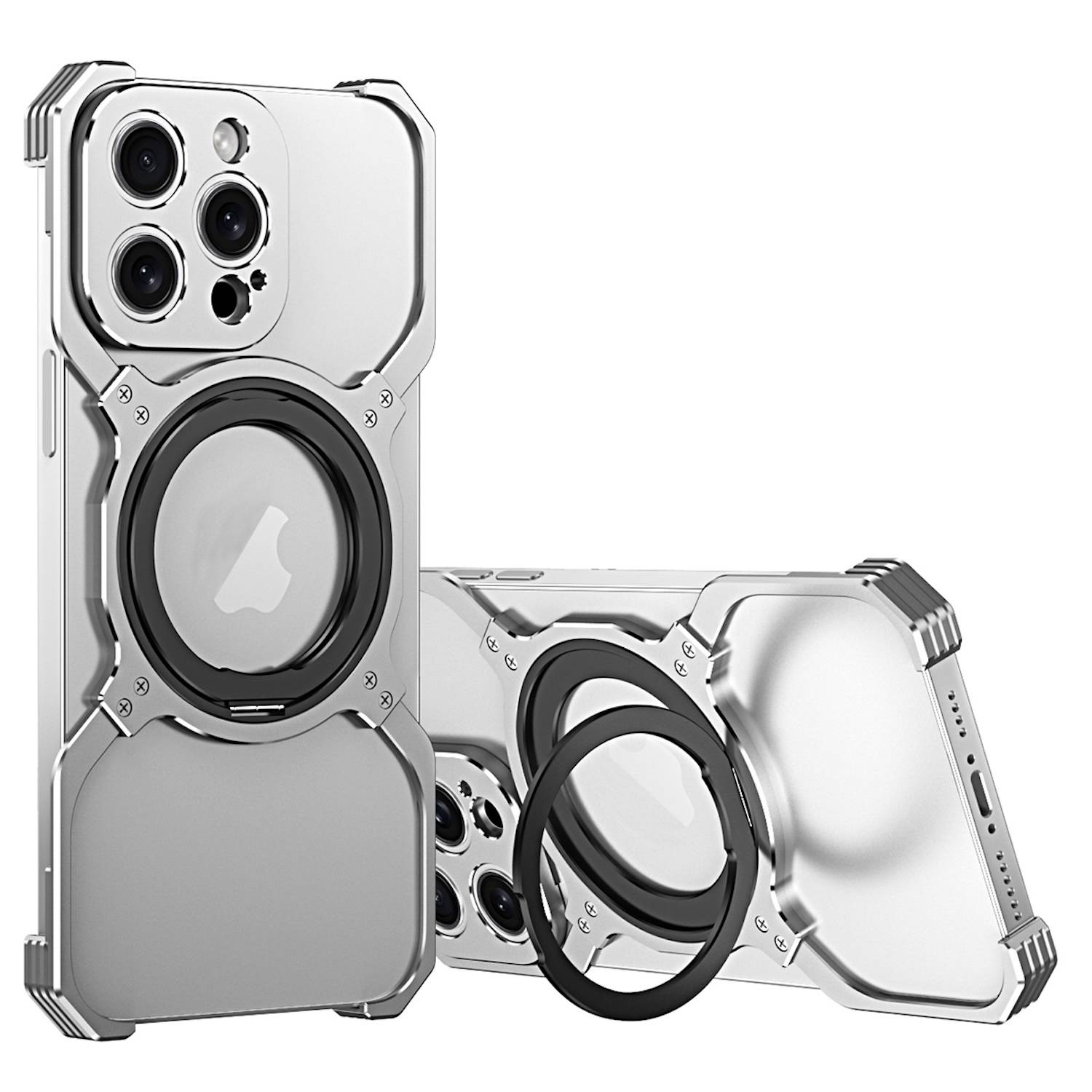 Für Apple iPhone 16 Pro Metall Hülle Mechanischer MagSafe Halter Kameraschutz