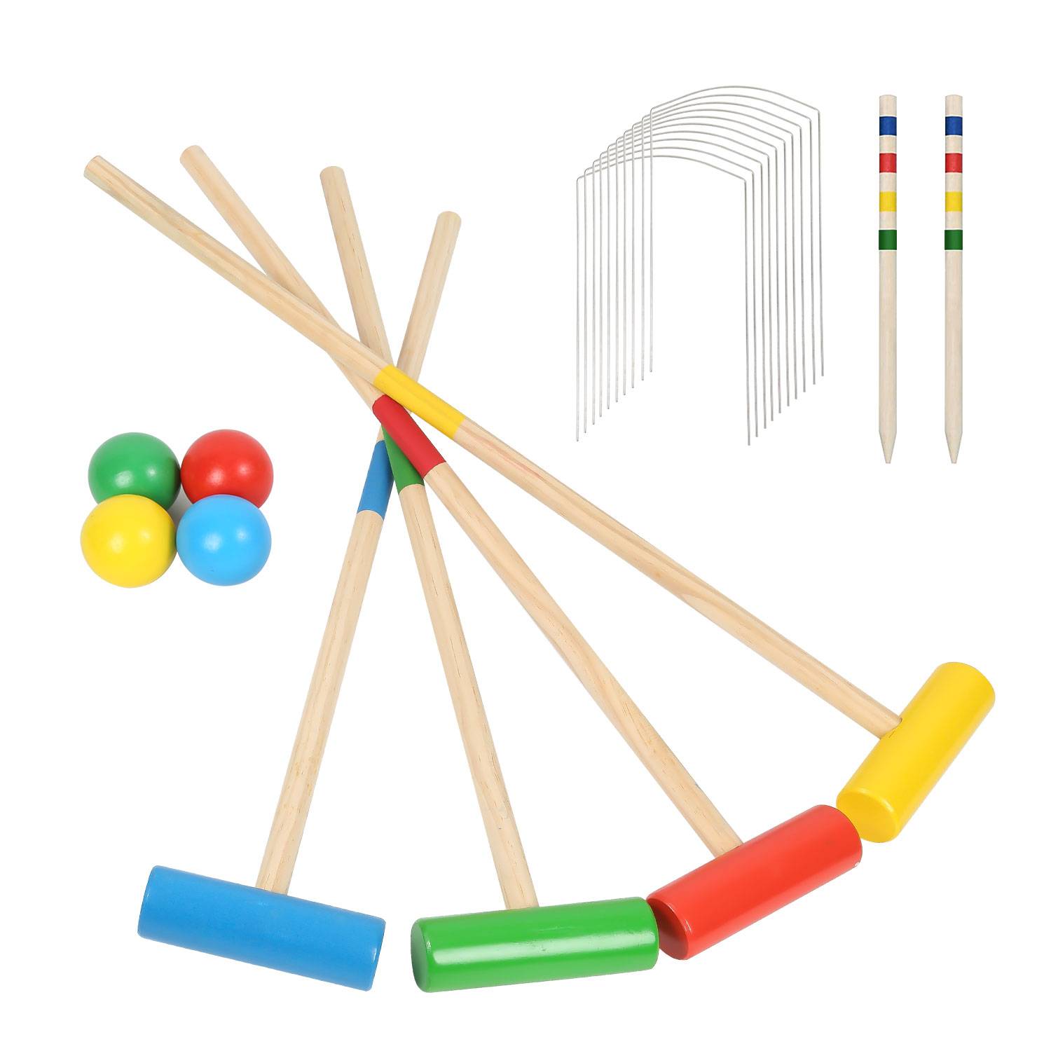 Krocket Spiel für 4 Spieler Croquet Set Outdoor Gartenspiel aus Holz Kinder Erwachsene Krocketspiel