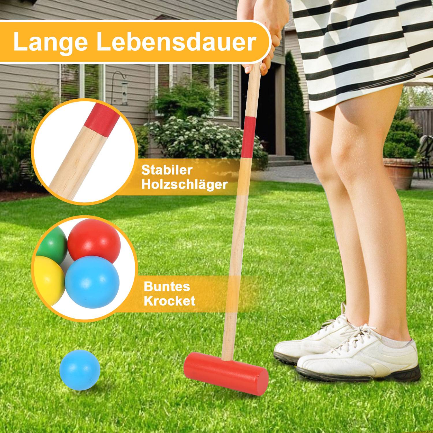 Krocket Spiel aus Holz für 4 Spieler für den Außenbereich Holzspiel Komplettset