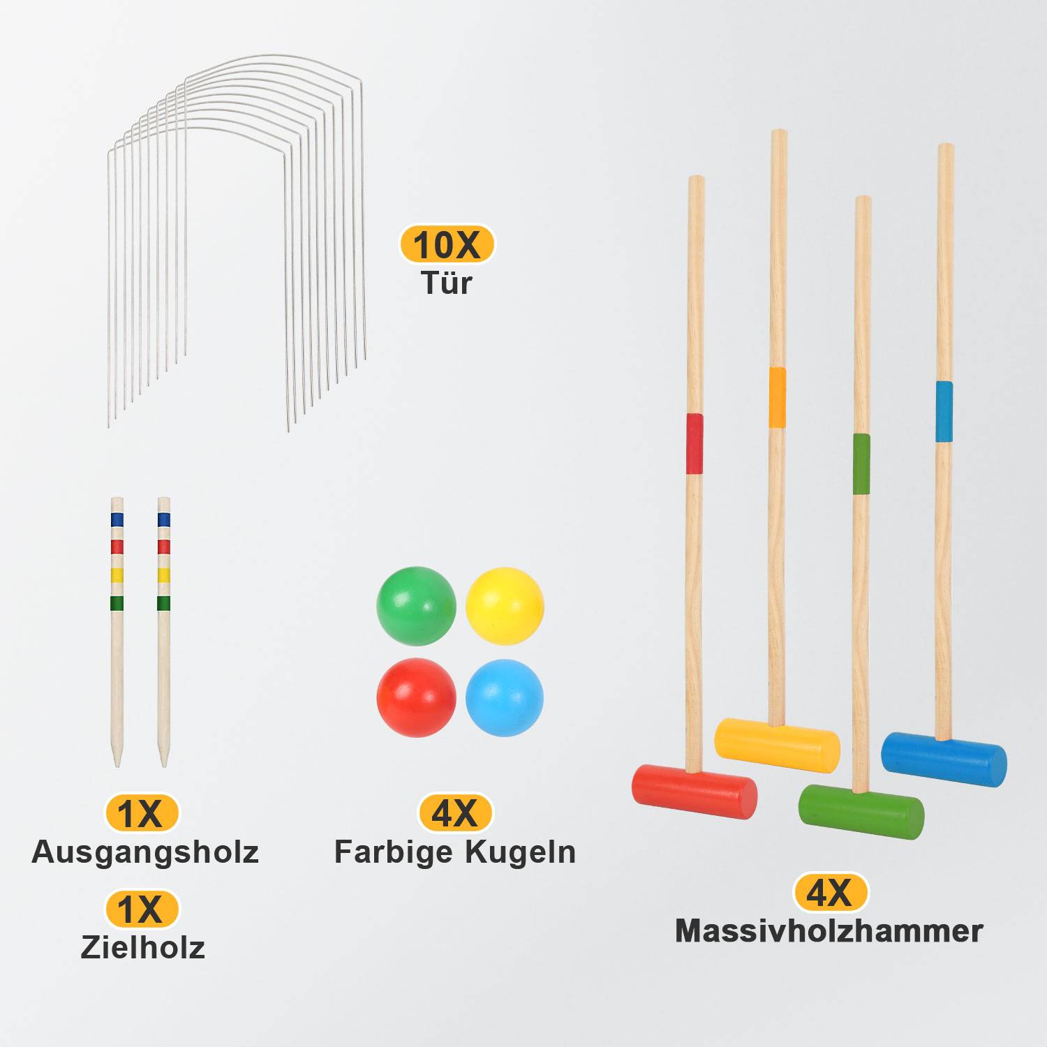 Krocket Spiel für 4 Spieler Croquet Set Outdoor Gartenspiel aus Holz Kinder Erwachsene Krocketspiel