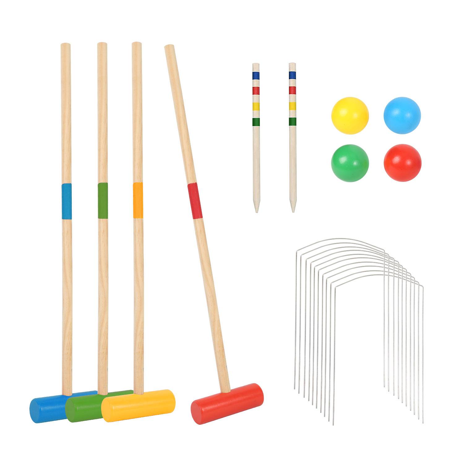 Krocket Spiel Set für 4 Spieler Outdoor Gartenspiel Croquet Familienspiel Holzspiel Kinder Erwachsene