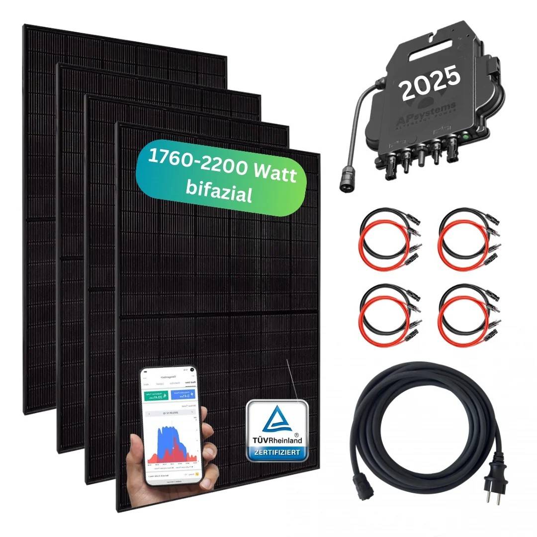 MyVoltaics® MyBasic 1760+ Watt/Wp Balkonkraftwerk, 4 Module bifazial, Hoymiles WR WLAN 800 Watt Ausgang, 10m