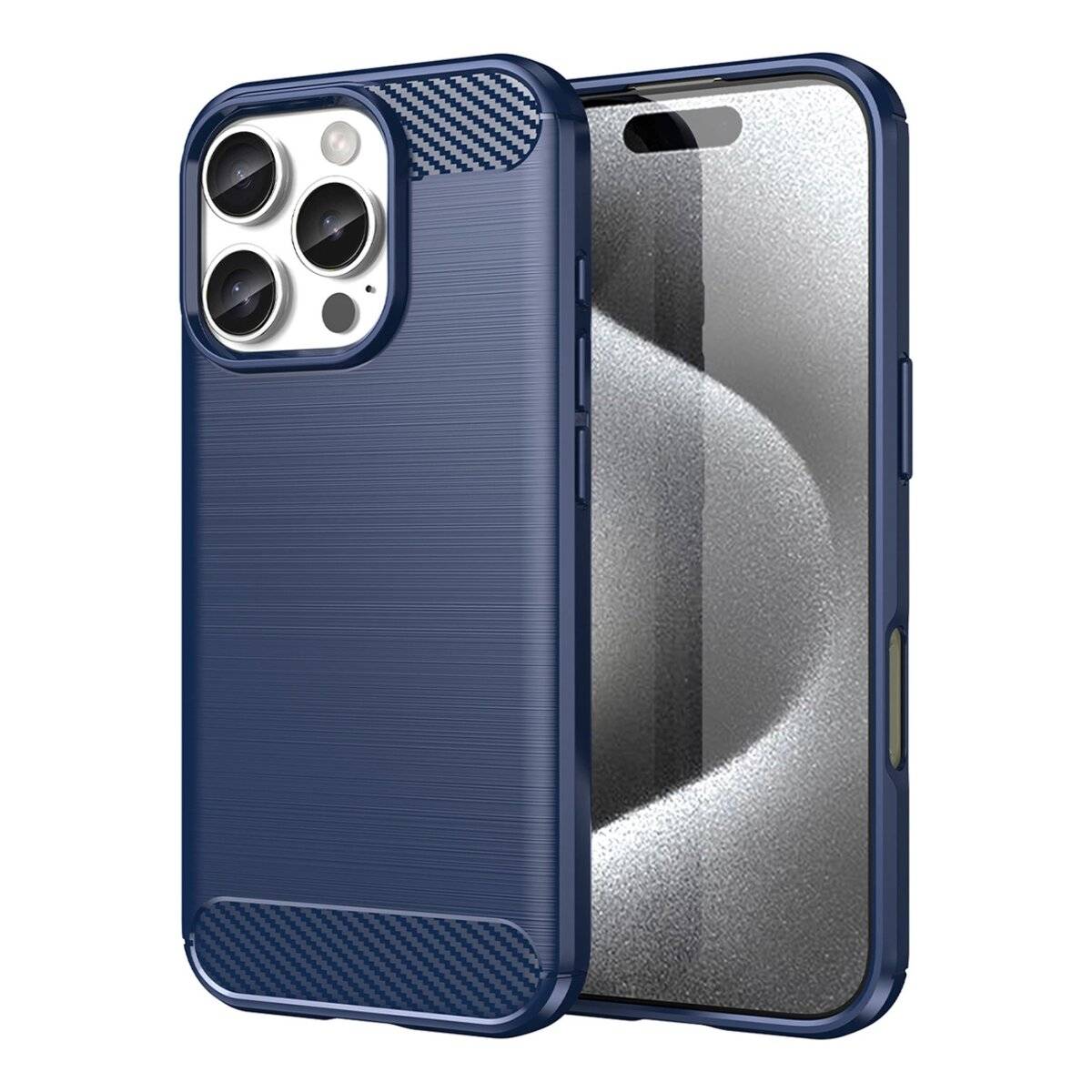 Carbon Case Silikon Handyhülle blau kompatibel mit iPhone 16 Plus