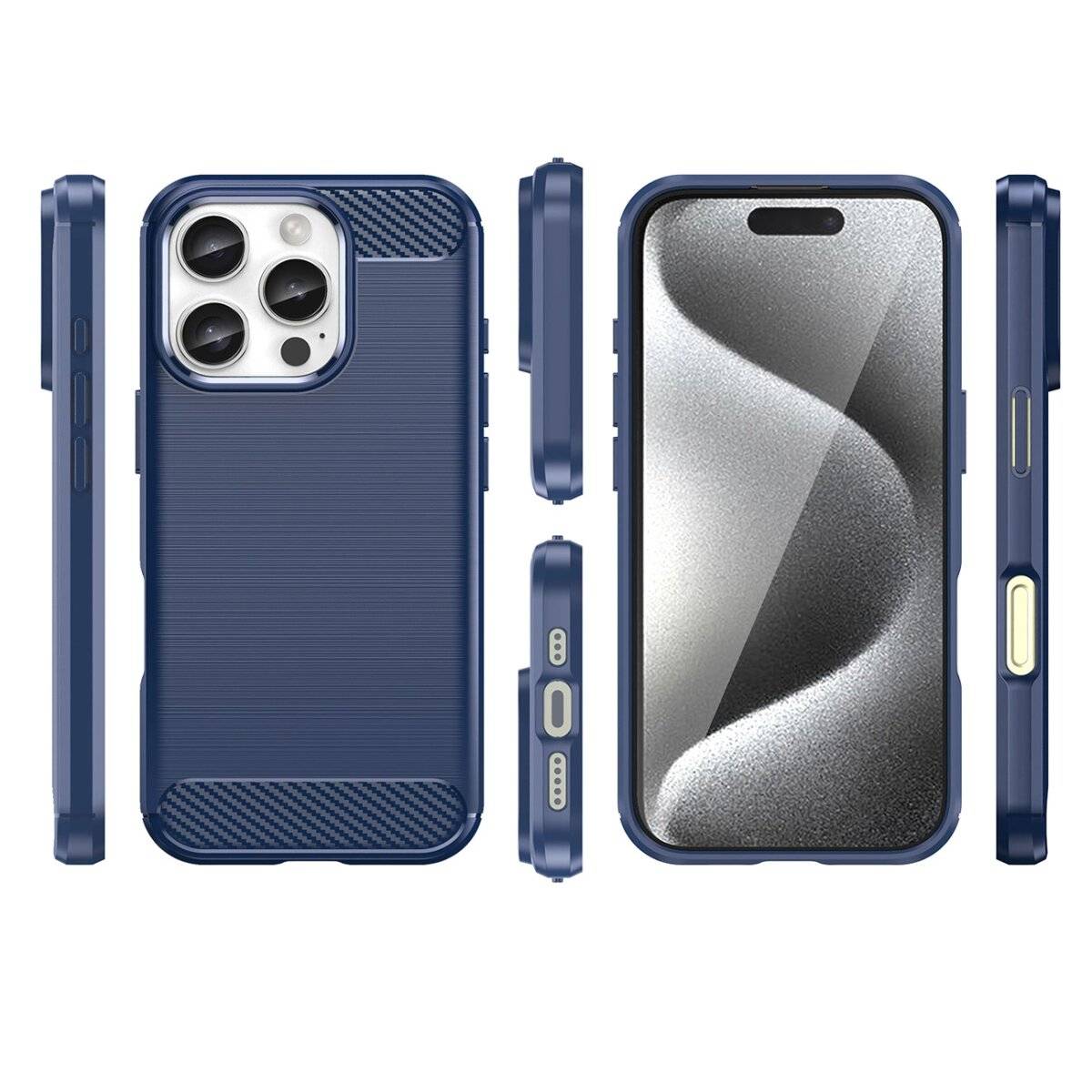 Carbon Case Silikon Handyhülle blau kompatibel mit iPhone 16 Pro