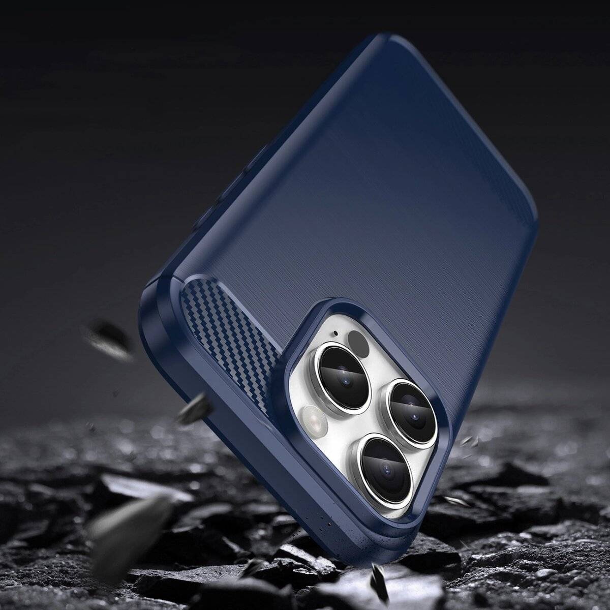 Carbon Case Silikon Handyhülle blau kompatibel mit iPhone 16 Plus