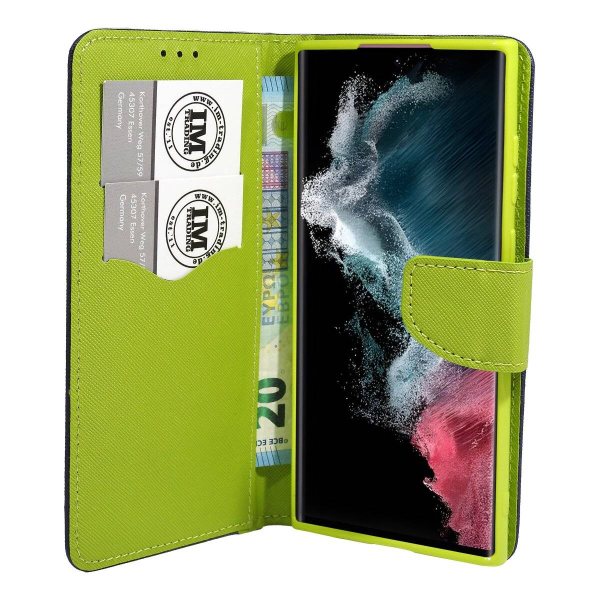 Buch Tasche "Fancy" kompatibel mit SAMSUNG GALAXY S24 FE Blau-Grün