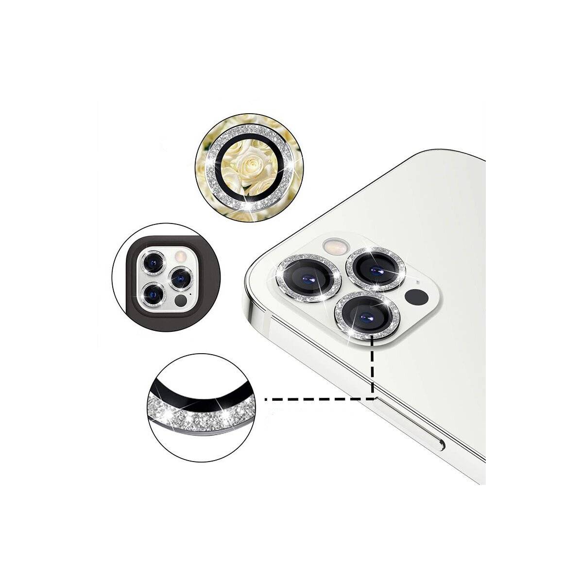 Lens Shield Glas Kameraglas kompatibel mit iPhone 16 Pro Max Grau Diamond