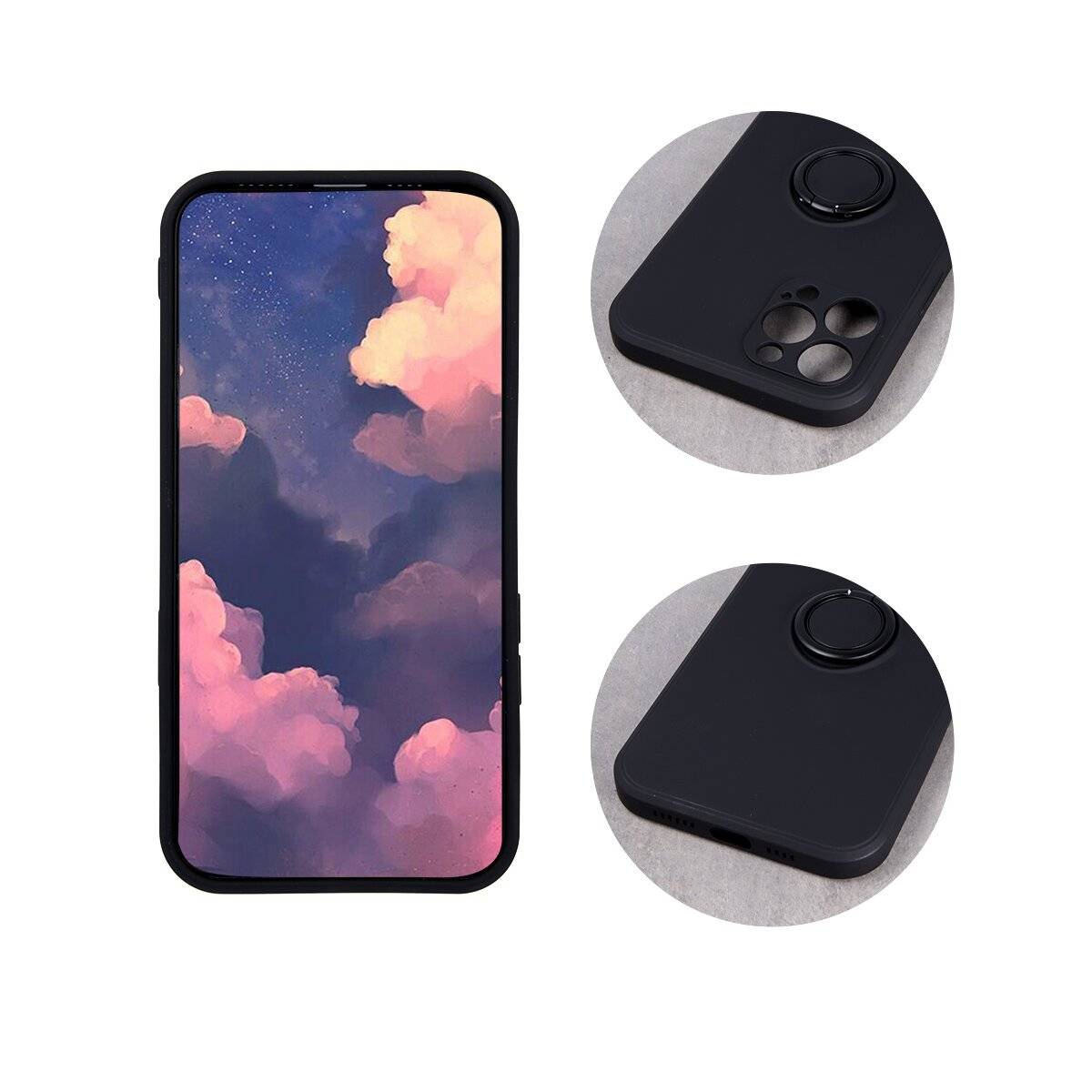 Finger Grip Hülle mit Ring Kameraschutz kompatibel mit iPhone 16 Plus Schwarz