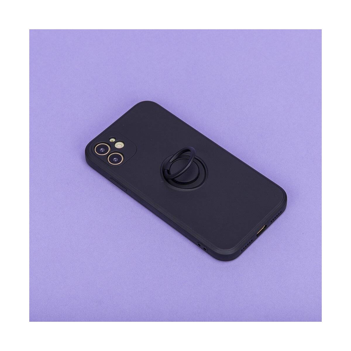 Finger Grip Hülle mit Ring Kameraschutz kompatibel mit iPhone 16 Plus Schwarz