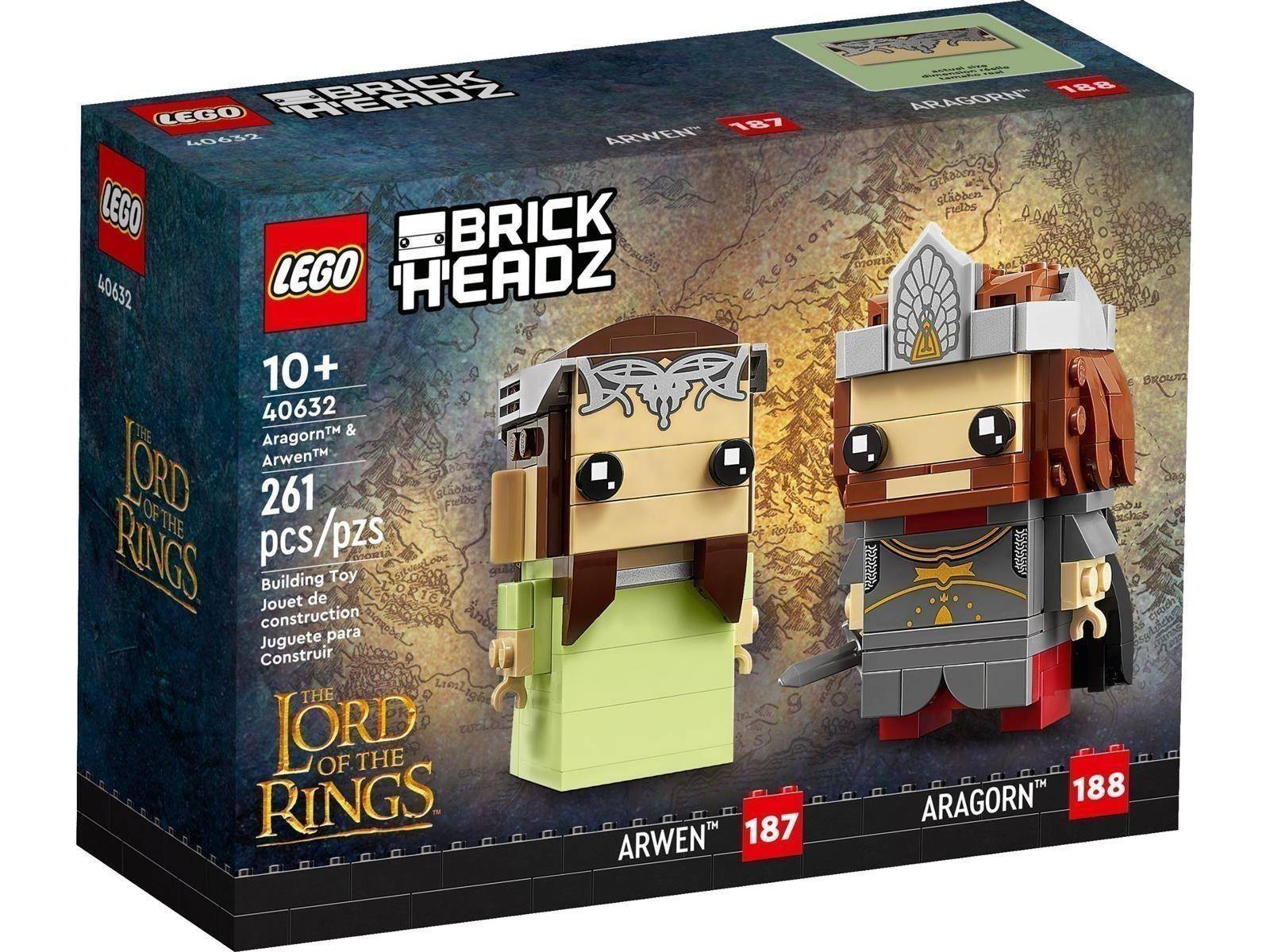 LEGO BrickHeadz Herr der Ringe Setschachtel mit den Arwen und Aragorn Baufiguren, ab 10 Jahren, 261 Teile.