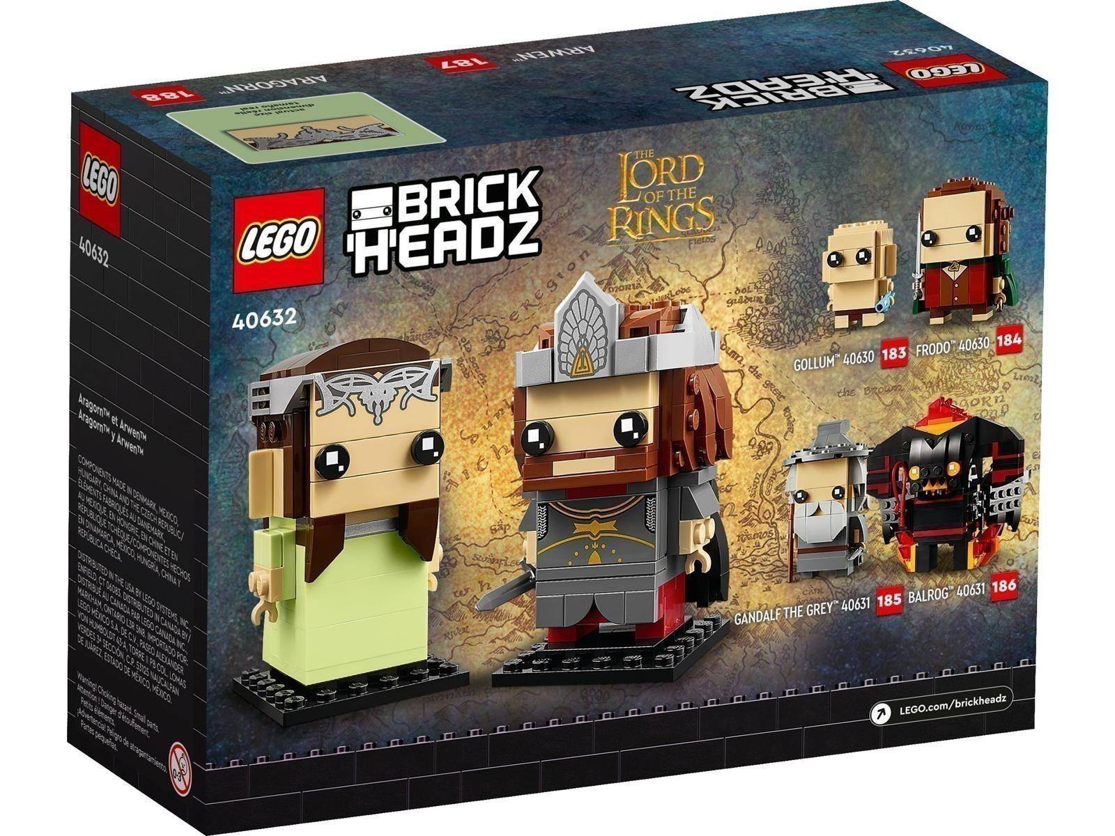 LEGO BrickHeadz „Der Herr der Ringe" Kastensatz, der Gandalf und andere Charaktere zeigt, mit Altersfreigabe 10+ und Satznummer 40632.