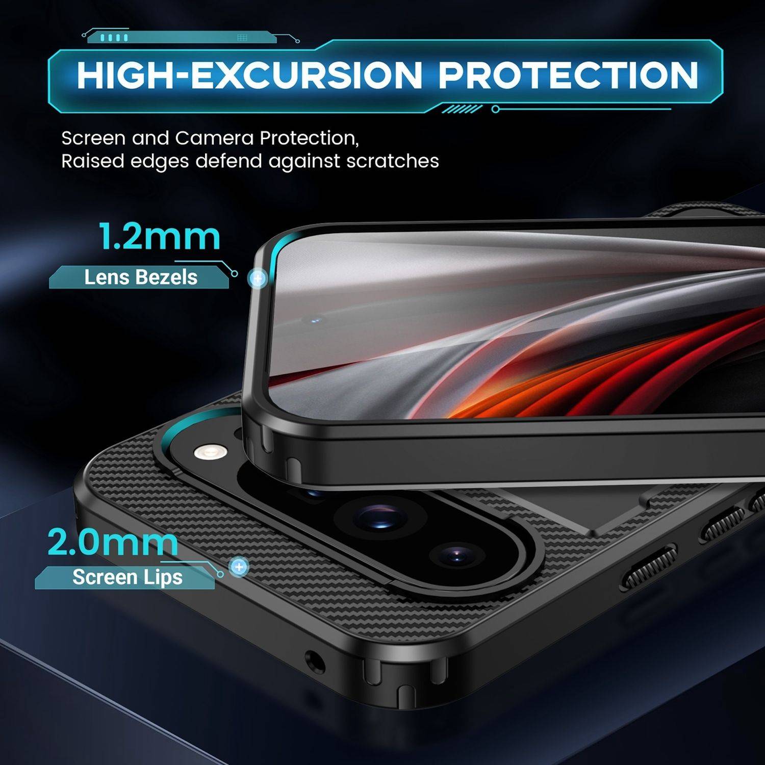 Für Google Pixel 9 Pro XL Carbonfaser Ringhalter Hybrid TPU Hülle Cover Schwarz