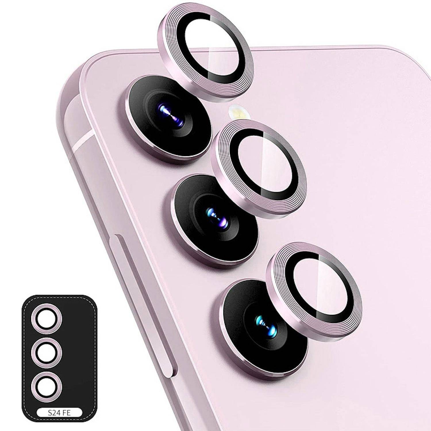 Für Samsung Galaxy S24 FE 5G Aluminium Ring Kamera + H9 Tempered Hart Glas Rosa