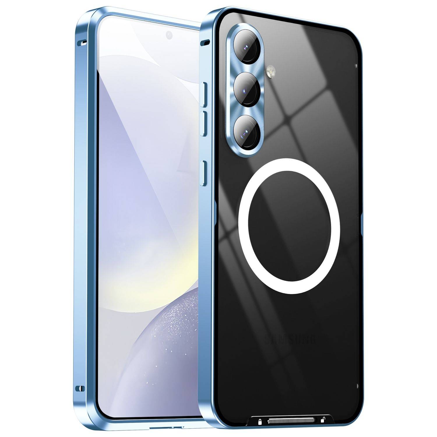 Für Samsung Galaxy S24 FE 5G Magnetische Magsafe Metall Design Schutz Cover Hülle Blau