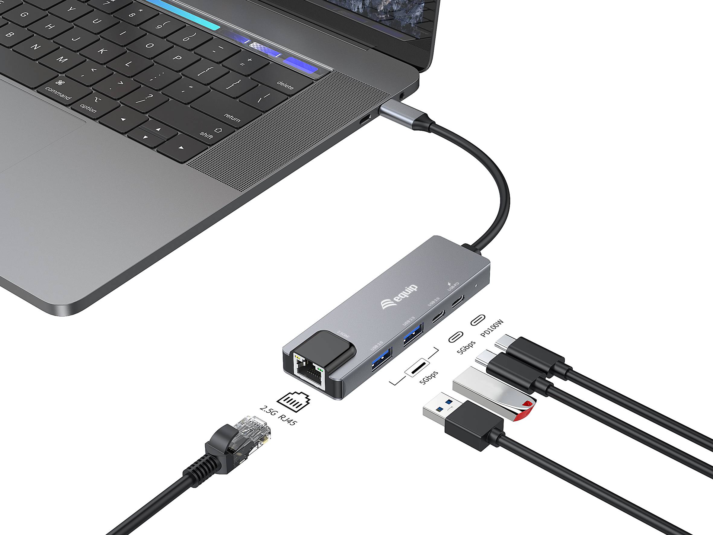Equip Adapter USB-C -> RJ45 10/100/1000/2500 Mbps+ USB 3.2 - Adapter - Digital/Daten