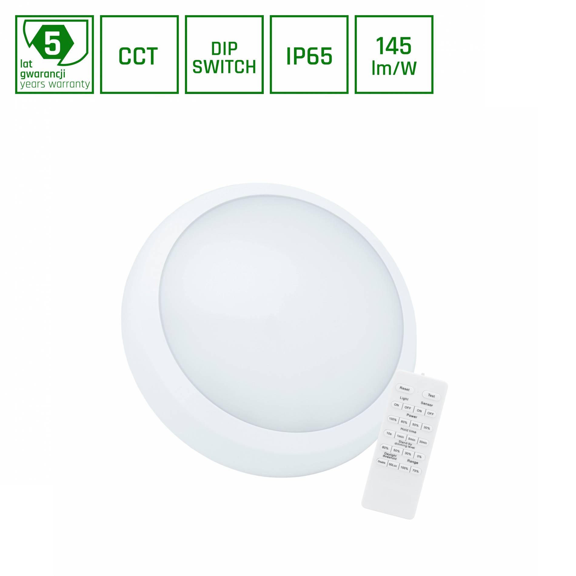 Spectrum LED Deckenleuchte NYMPHEA CITY PRO 2 weiß 18W/24W Sensor & Fernbedienung 3500lm außen IK08 rund CCT 3000-6000K