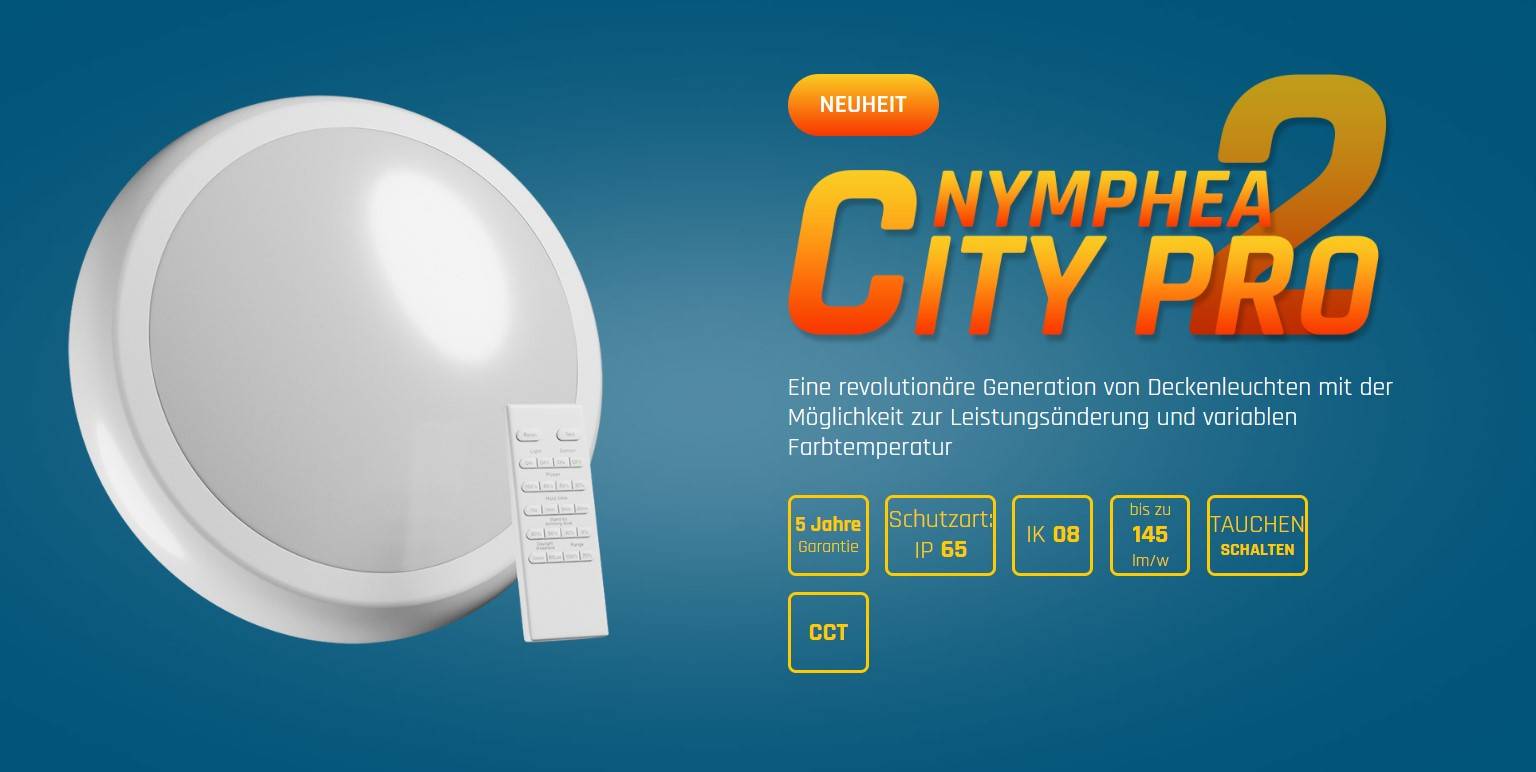 Spectrum LED Deckenleuchte NYMPHEA CITY PRO 2 weiß 24W/30W Sensor & Fernbedienung 3500lm außen IK08 rund CCT 3000-6000K