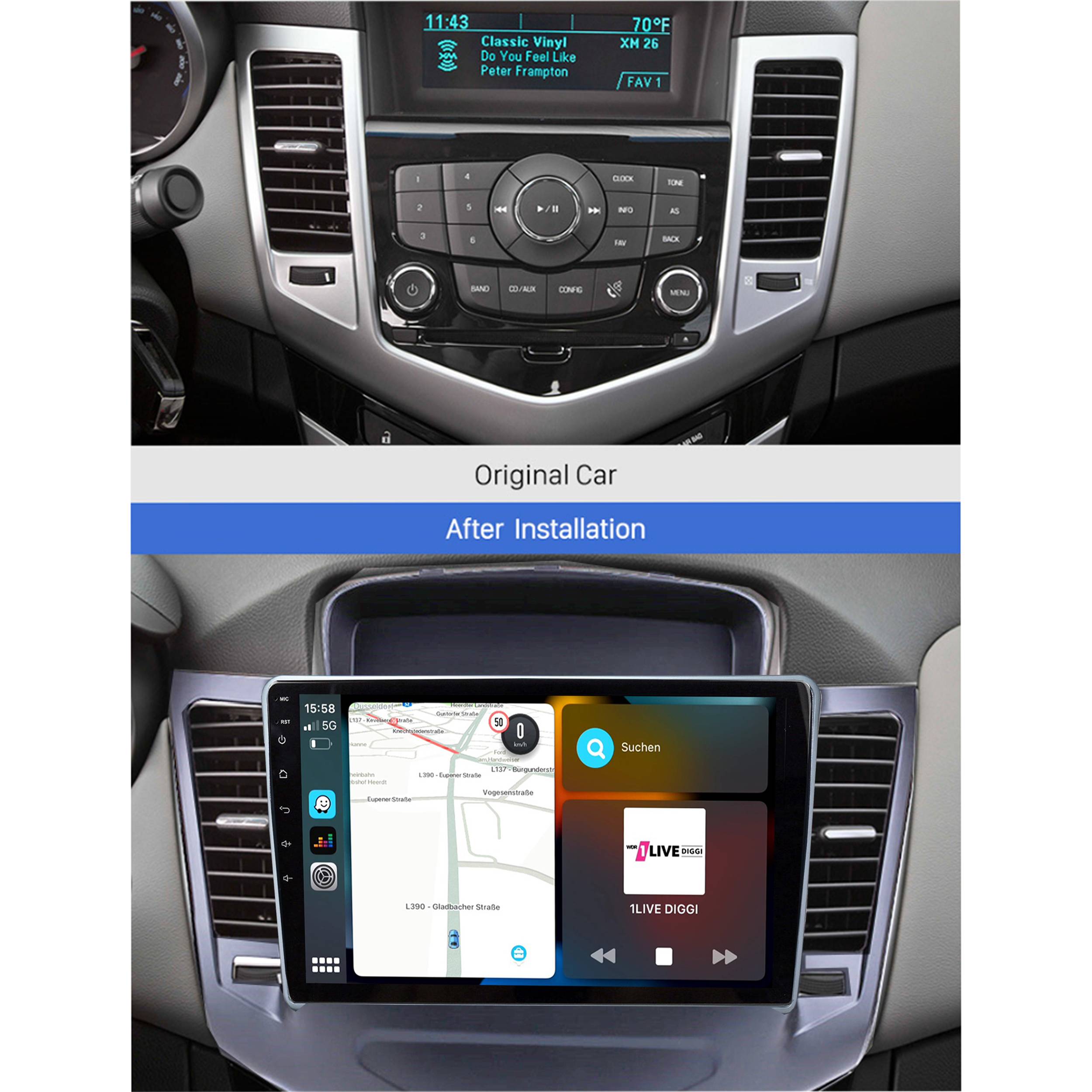 Für Chevrolet Cruze 9" Touchscreen Android Autoradio GPS Navigation CarPlay