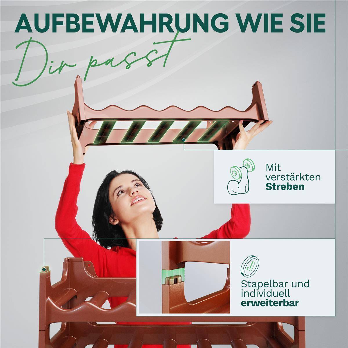 Novaliv Flaschenregal für 72 Flaschen | Weinregal braun | Regal aus stabilem Kunststoff, stapelbar (Braun, 12)