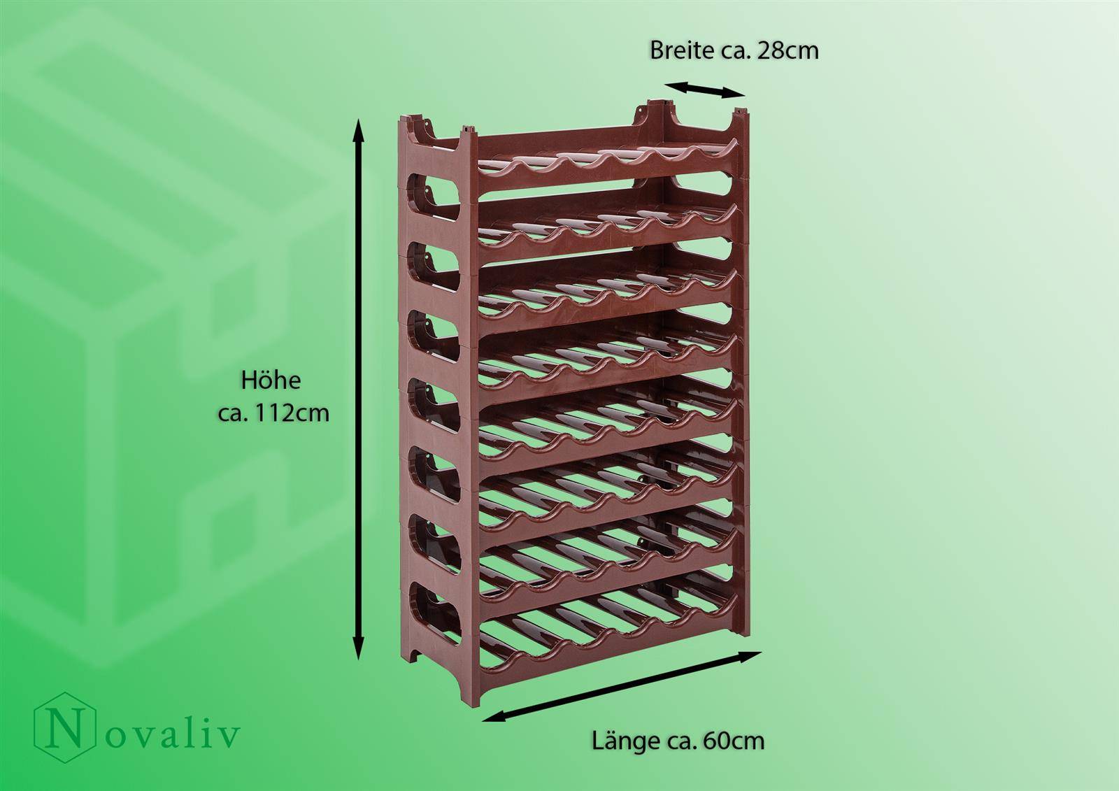 Novaliv Flaschenregal für 48 Flaschen | Weinregal braun | Regal aus stabilem Kunststoff, stapelbar (Braun, 8)
