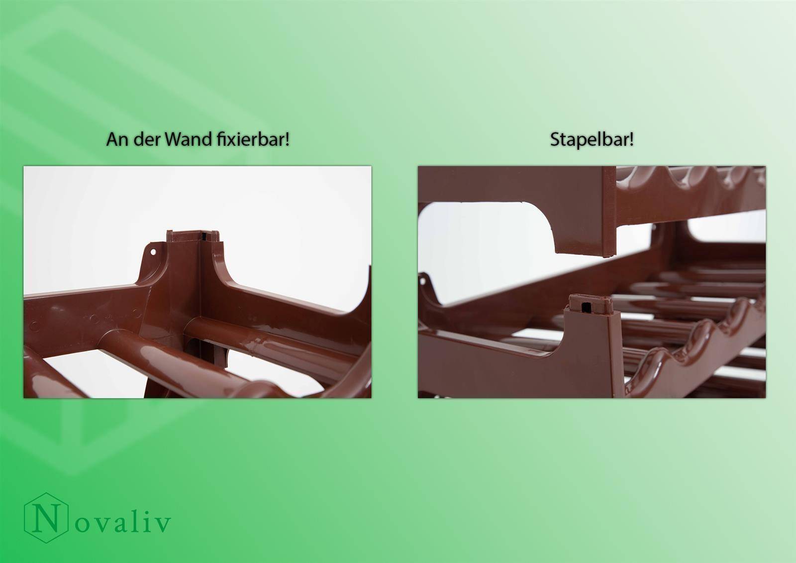 Novaliv Flaschenregal für 48 Flaschen | Weinregal braun | Regal aus stabilem Kunststoff, stapelbar (Braun, 8)