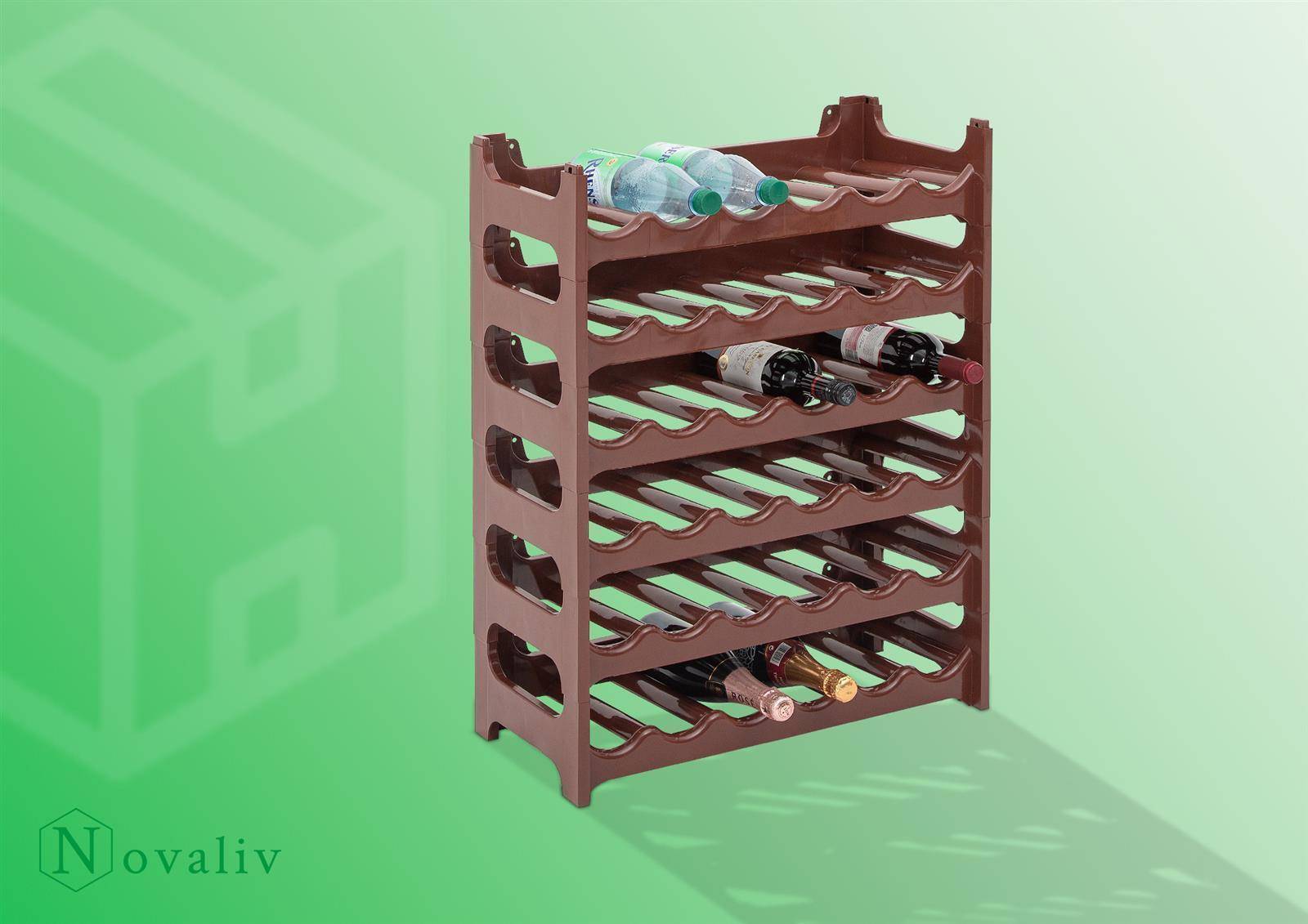 Novaliv Flaschenregal für 48 Flaschen | Weinregal braun | Regal aus stabilem Kunststoff, stapelbar (Braun, 8)