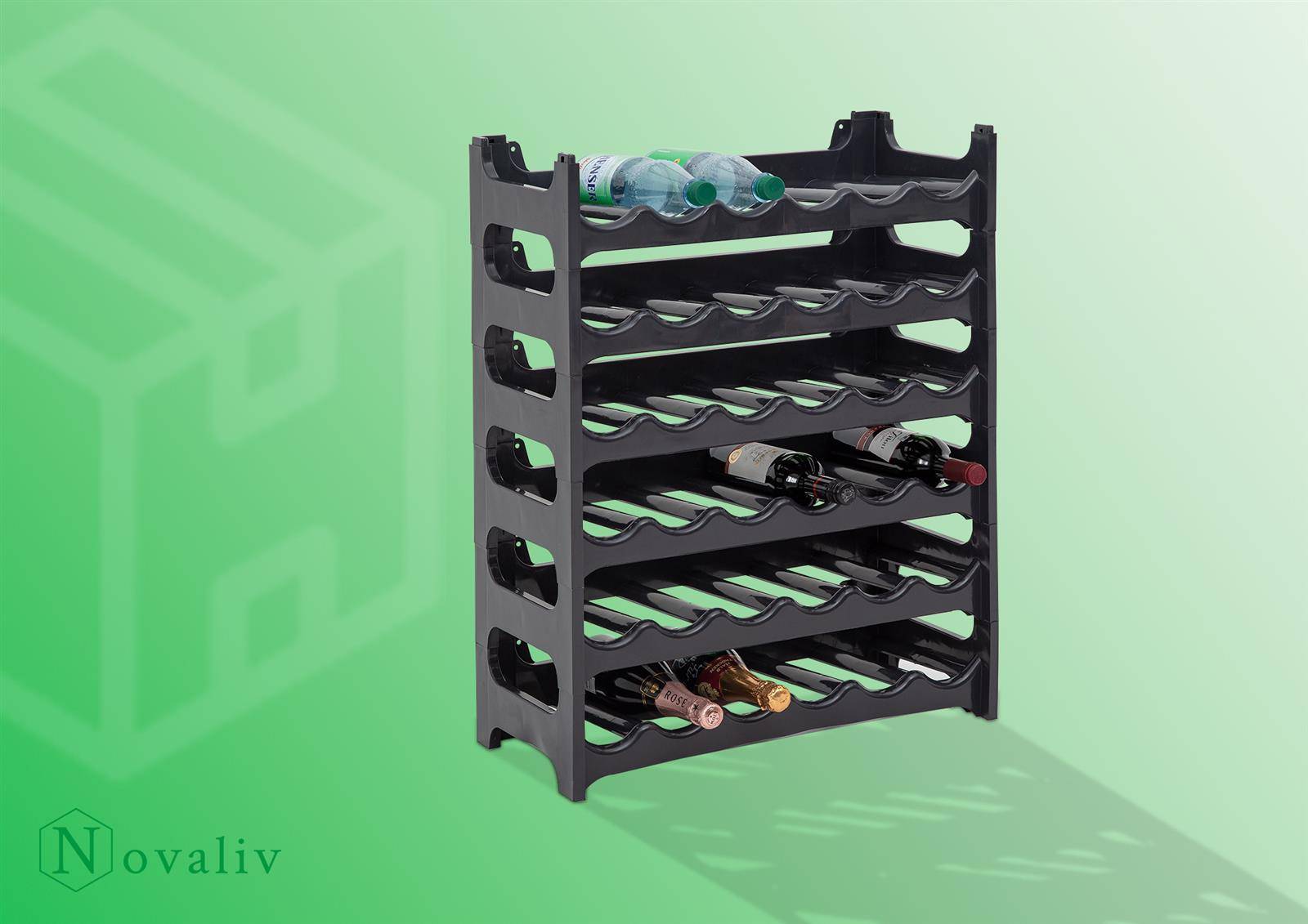 Novaliv Flaschenregal für 48 Flaschen | Weinregal grau | Regal aus stabilem Kunststoff, stapelbar (Anthrazit, 8)