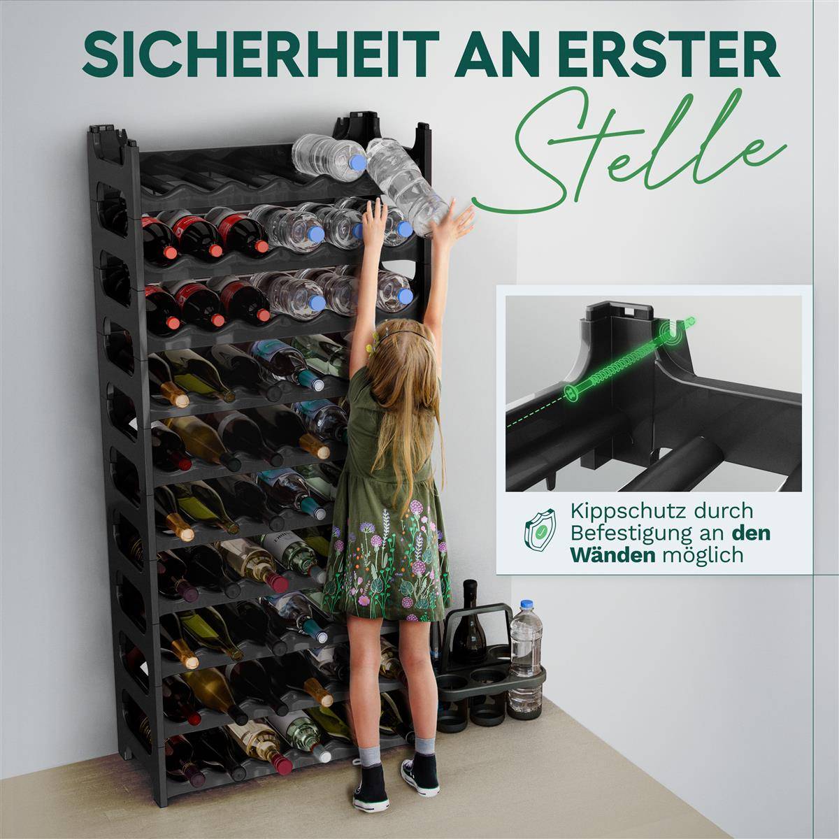 Novaliv Weinregal für 72 Flaschen | Flaschenregal schwarz | Regal stabilem Kunststoff (Schwarz, 12)