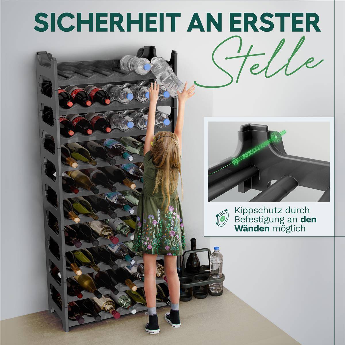 Novaliv Flaschenregal für 144 Flaschen | Weinregal grau | Regal aus stabilem Kunststoff, stapelbar (Anthrazit, 24)