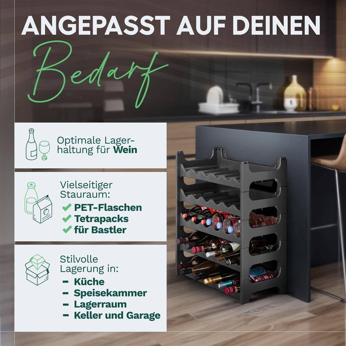 Novaliv Flaschenregal für 24 Flaschen | Weinregal grau | Regal aus stabilem Kunststoff, stapelbar (Anthrazit, 4)