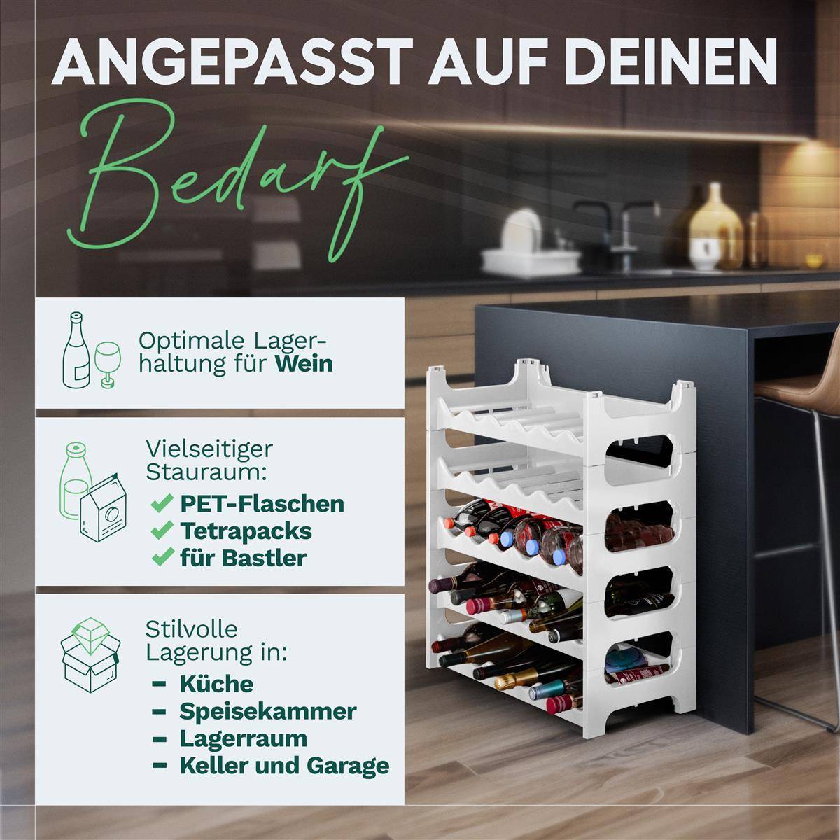 Novaliv Weinregal für 36 Flaschen | Flaschenregal weiss | Regal stabilem Kunststoff (Weiß, 6)