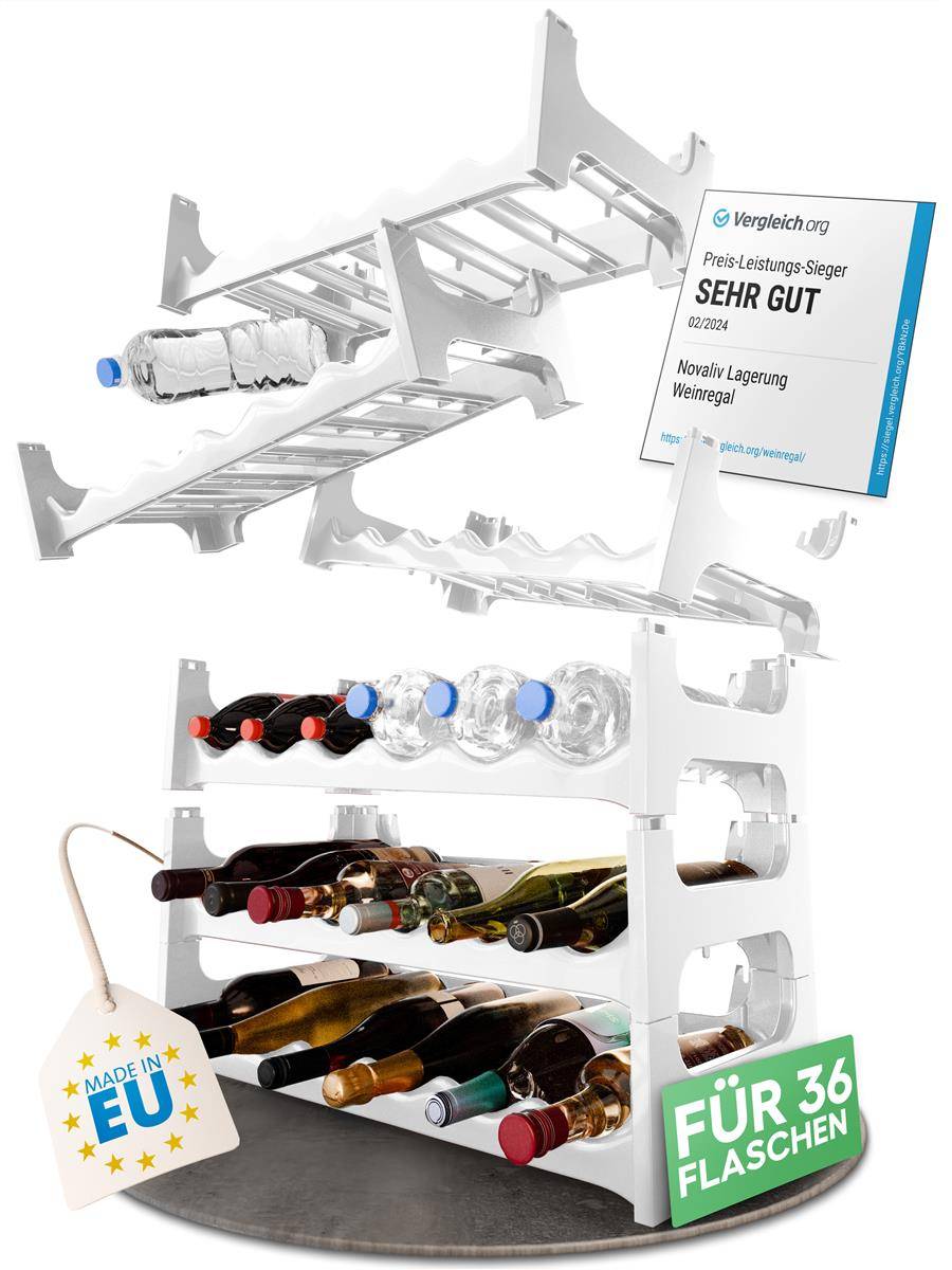 Novaliv Weinregal für 36 Flaschen | Flaschenregal weiss | Regal stabilem Kunststoff (Weiß, 6)