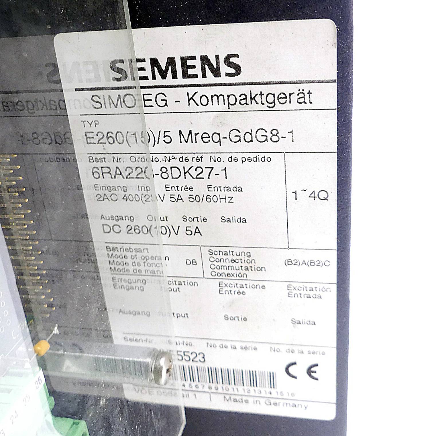 Siemens SIMOREG Kompaktgerät E260 (6RA2203-8DK27-1)