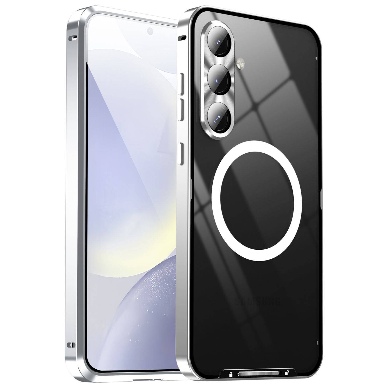 Für Samsung Galaxy S24 FE 5G Magnetische Magsafe Metall Design Schutz Cover Hülle Silber